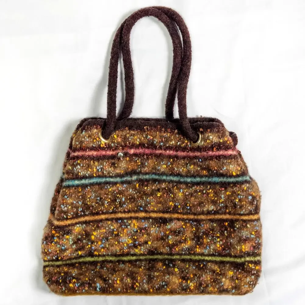 Sandi Pitelka Large Brown Knit Bag Artisan Textured Maximalist Boho